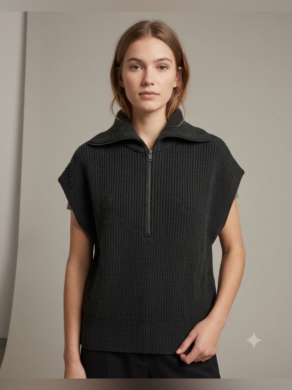 NWT Banana Republic Ribbed Black Half-Zip Knit Sweater Vest Size M